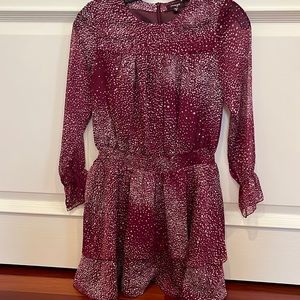 Girls maroon with white star flowy Imoga dress with ruffled bottom